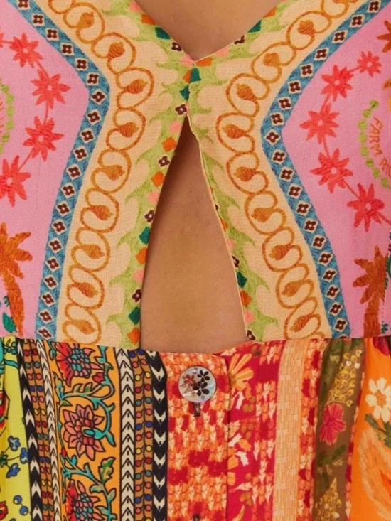 FARM Rio Multicolor Mixed Scarves Lenzing Ecovero Viscose Mini Dress - Picture 5 of 6